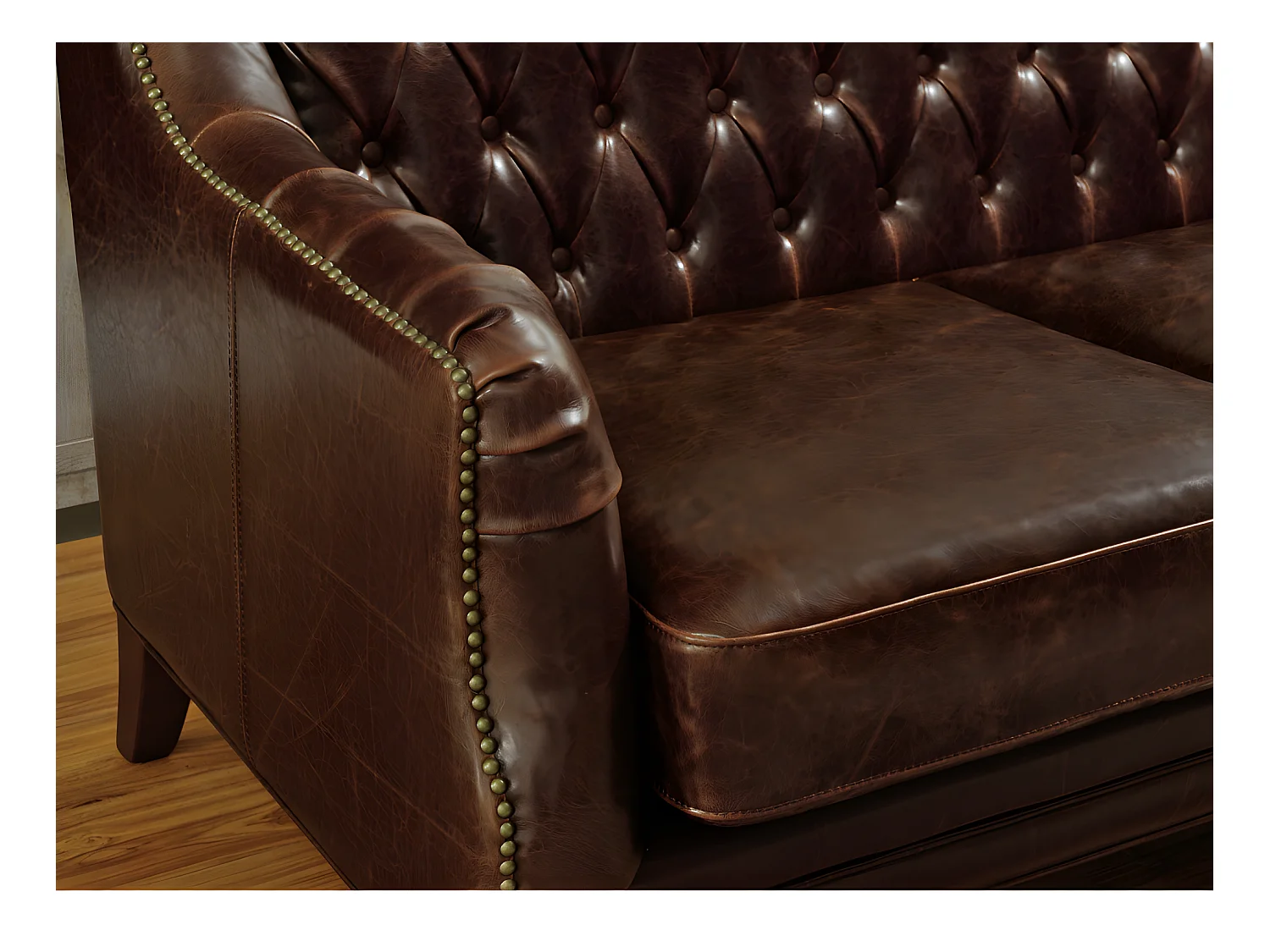 Driezitsbank van leer COLBERT - Bruin