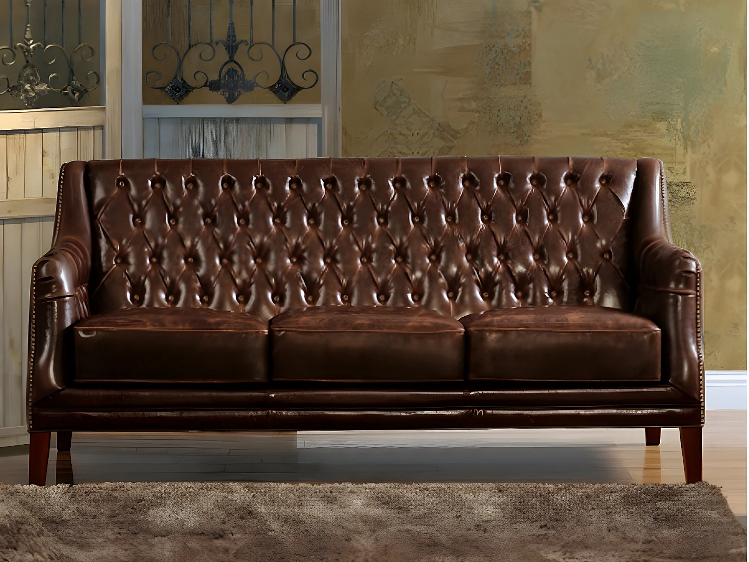 Ledersofa 3-Sitzer - Braun - COLBERT