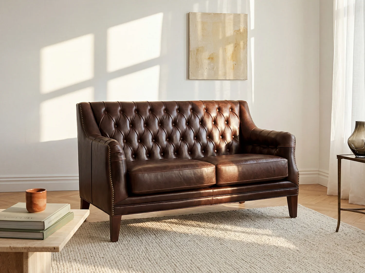 2-seater leather sofa COLBERT - Brown