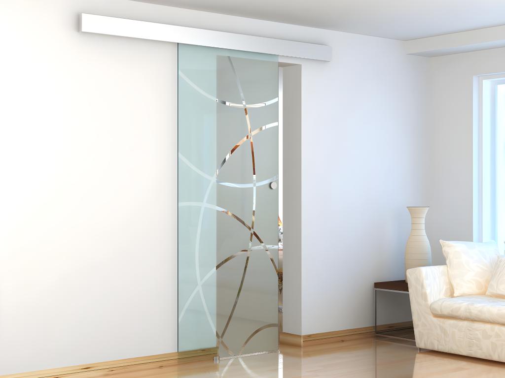 Vente-unique Schiebetür mit Laufschiene - 205 x 83 cm - Sicherheitsglas - HEIDI