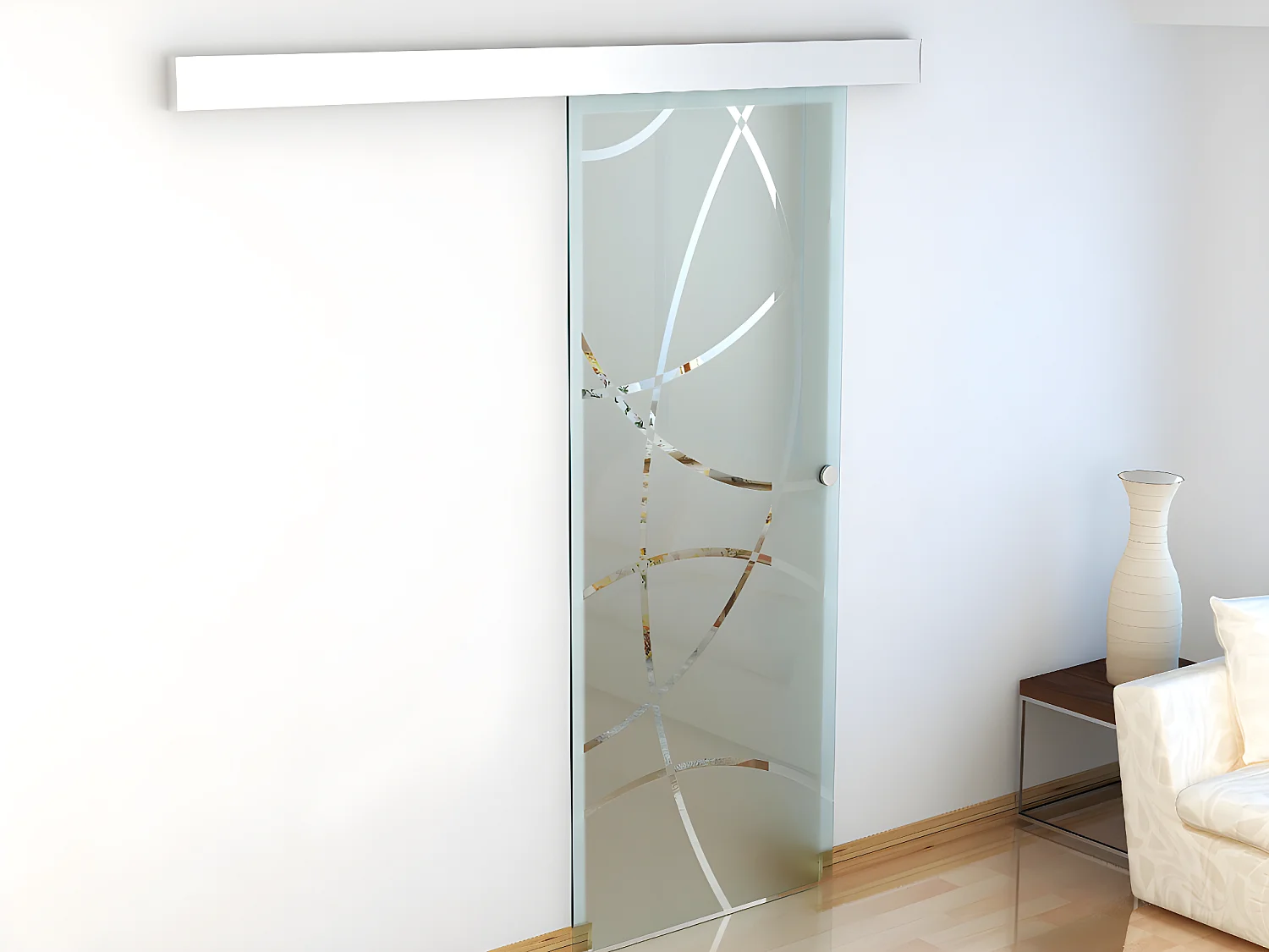Puerta corredera con aplique HEIDI - Altura 205 x Ancho 83 cm - Cristal templado