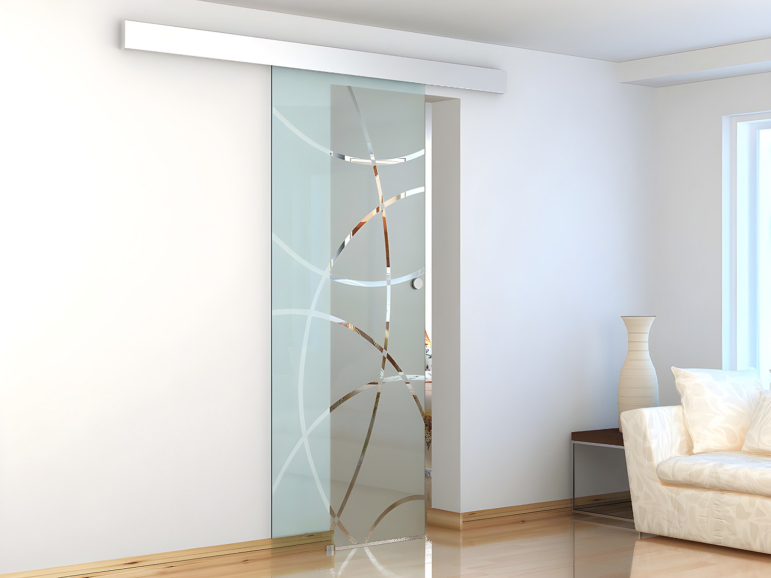 Vente-unique Schiebetür Mit Laufschienensystem - 205 X 83 Cm - Sicherheitsglas - Heidi