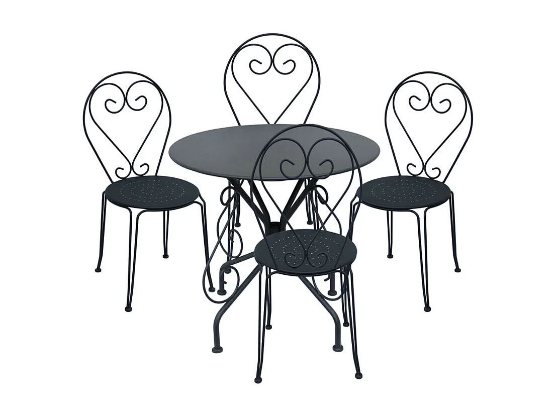 Metalen tuineetset met smeedijzer aspect : een tafel en 4 stoelen - antraciet - GUERMANTES