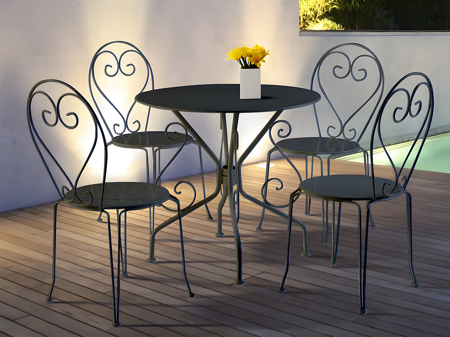 Vente-unique Garten-Essgruppe, Tisch + 4 Stapelbare Stühle - Metall In Eisenoptik - Anthrazit - Guermantes Von Mylia