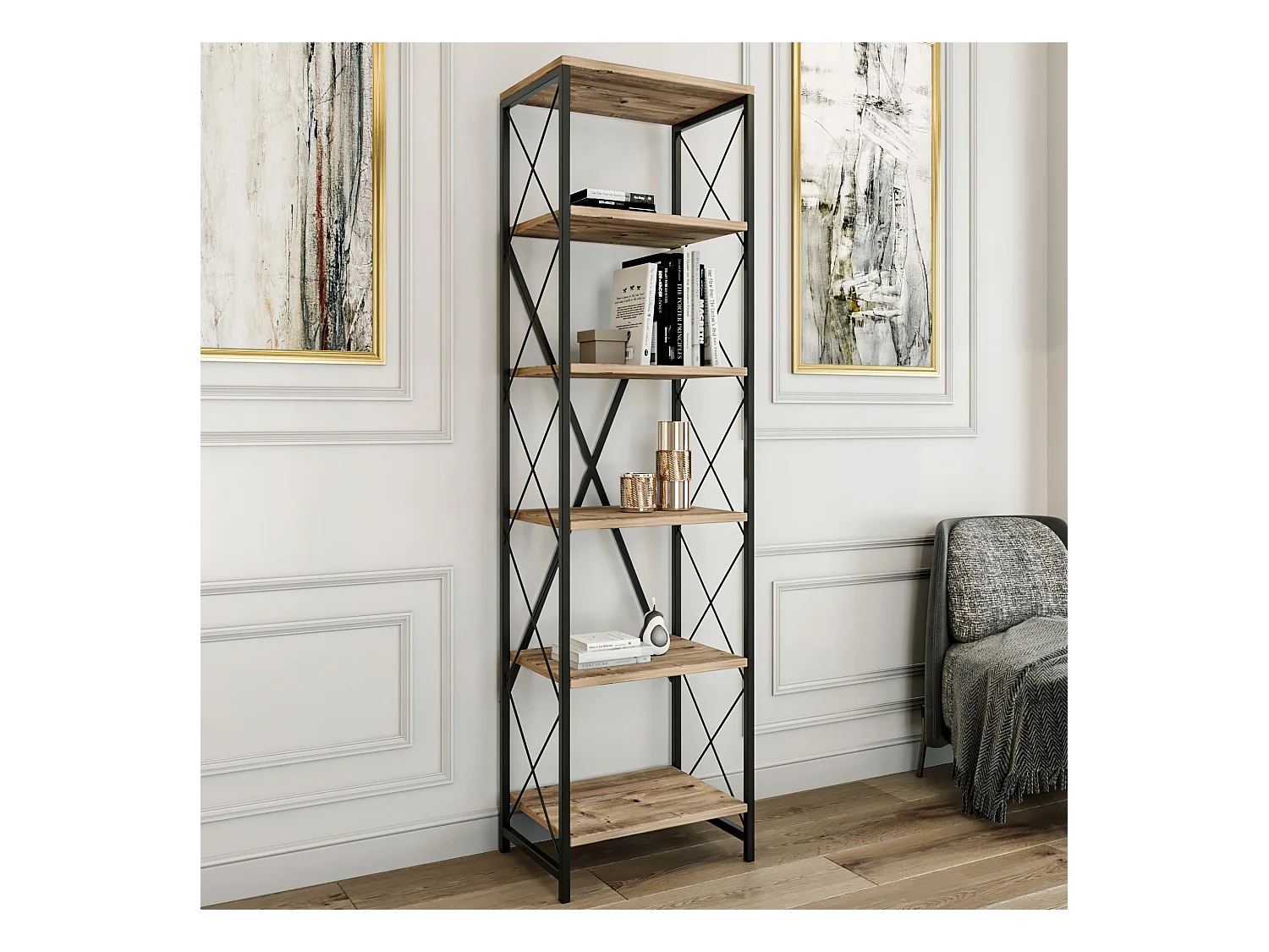 Étagère Pour Livres 100%  Panneaux De Particules Couleur Atlantic Pin Noir. 50x180x35