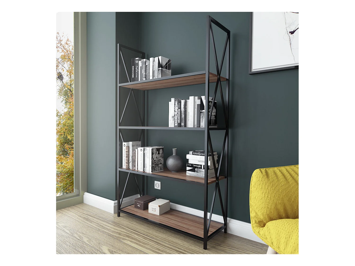 Étagère Pour Livres 100%  Panneaux De Particules Couleur Noyer Noir. 94x33x150