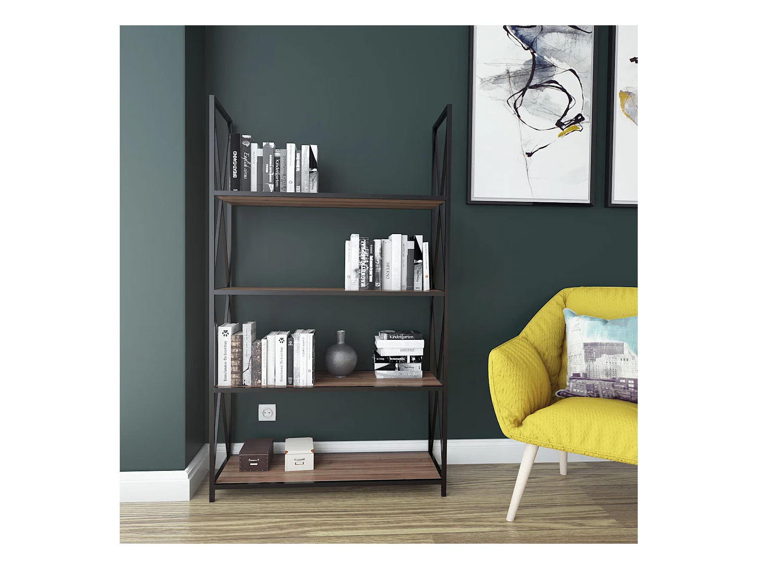 Étagère Pour Livres 100%  Panneaux De Particules Couleur Noyer Noir. 94x33x150