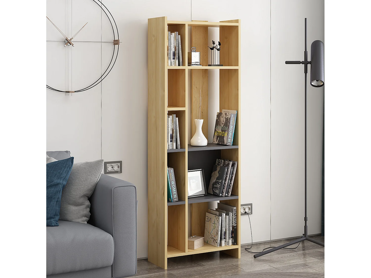 Étagère Pour Livres 100%  Panneaux De Particules Couleur Anthracite Chêne. 59x26,8x165