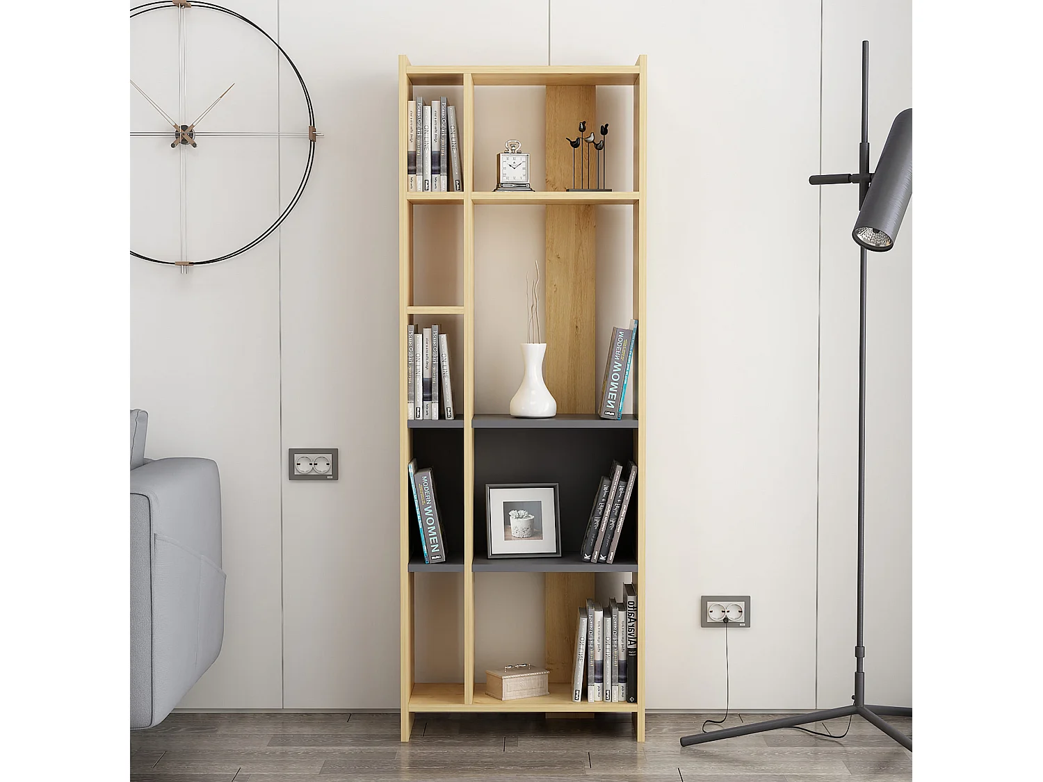 Étagère Pour Livres 100%  Panneaux De Particules Couleur Anthracite Chêne. 59x26,8x165