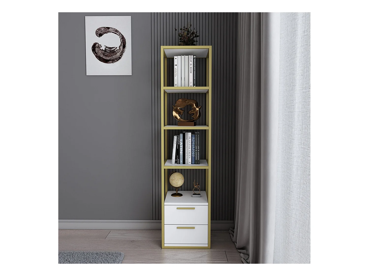 Étagère Pour Livres 100%  Panneaux De Particules Couleur Or Blanc 39x39x160