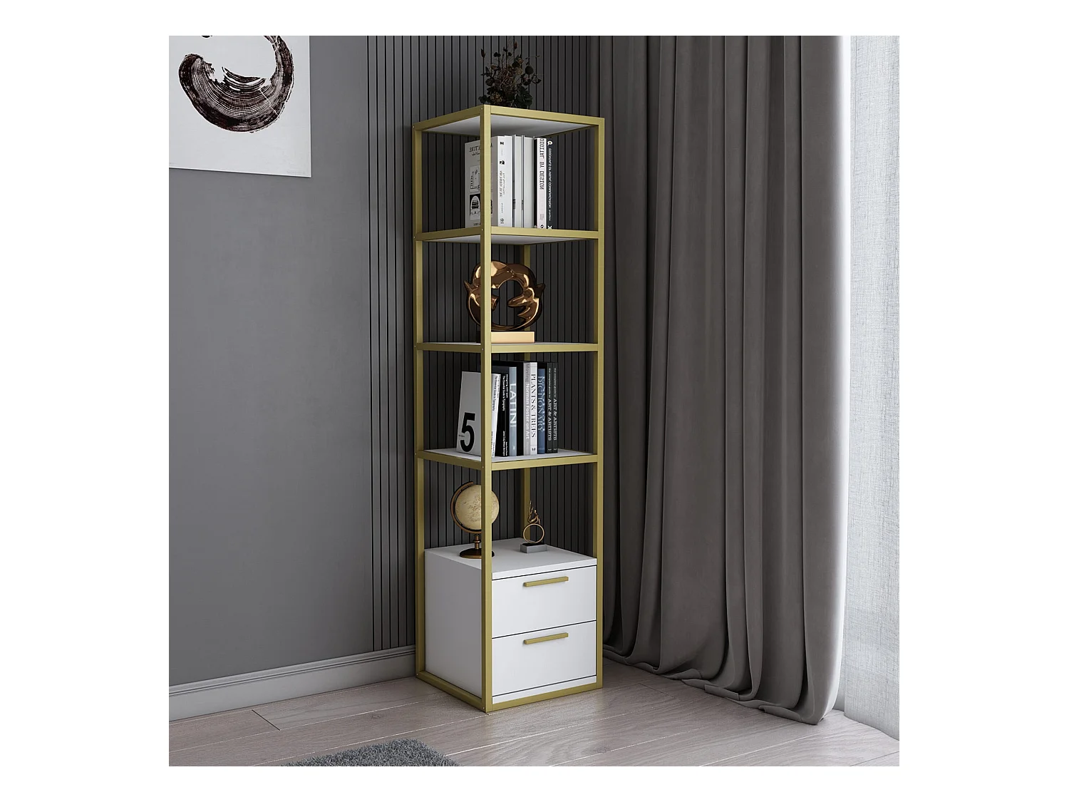 Étagère Pour Livres 100%  Panneaux De Particules Couleur Or Blanc 39x39x160