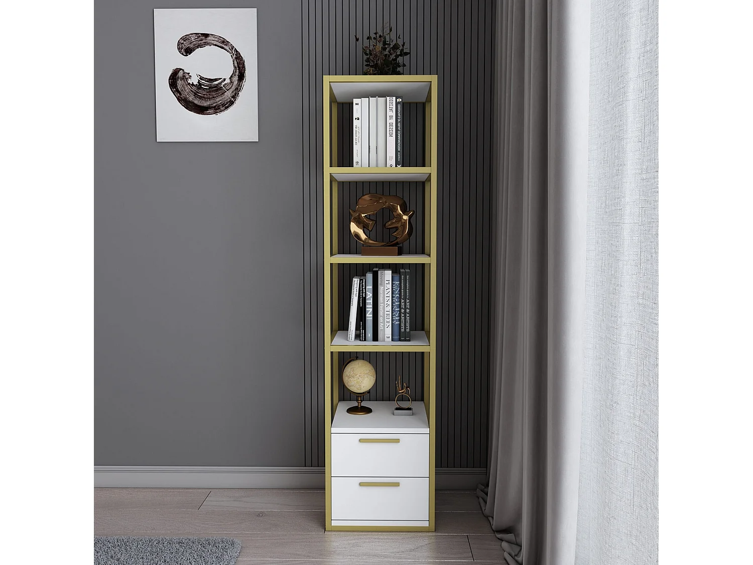 Étagère Pour Livres 100%  Panneaux De Particules Couleur Or Blanc 39x39x160