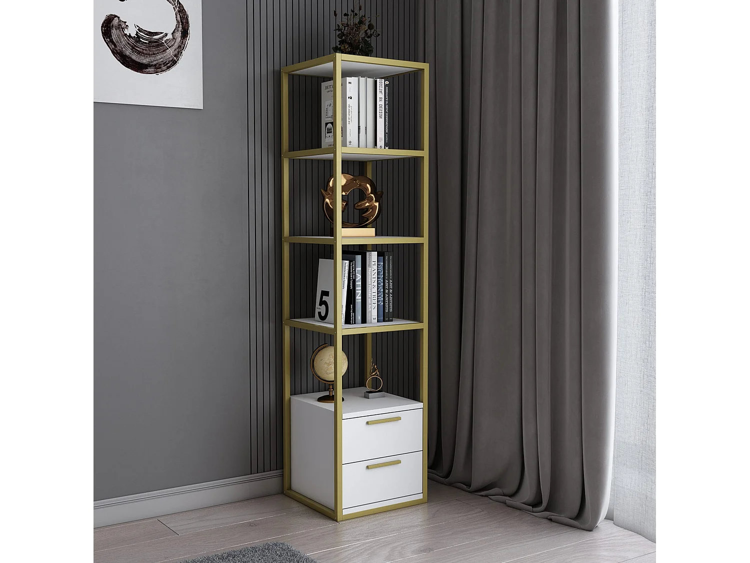 Étagère Pour Livres 100%  Panneaux De Particules Couleur Or Blanc 39x39x160