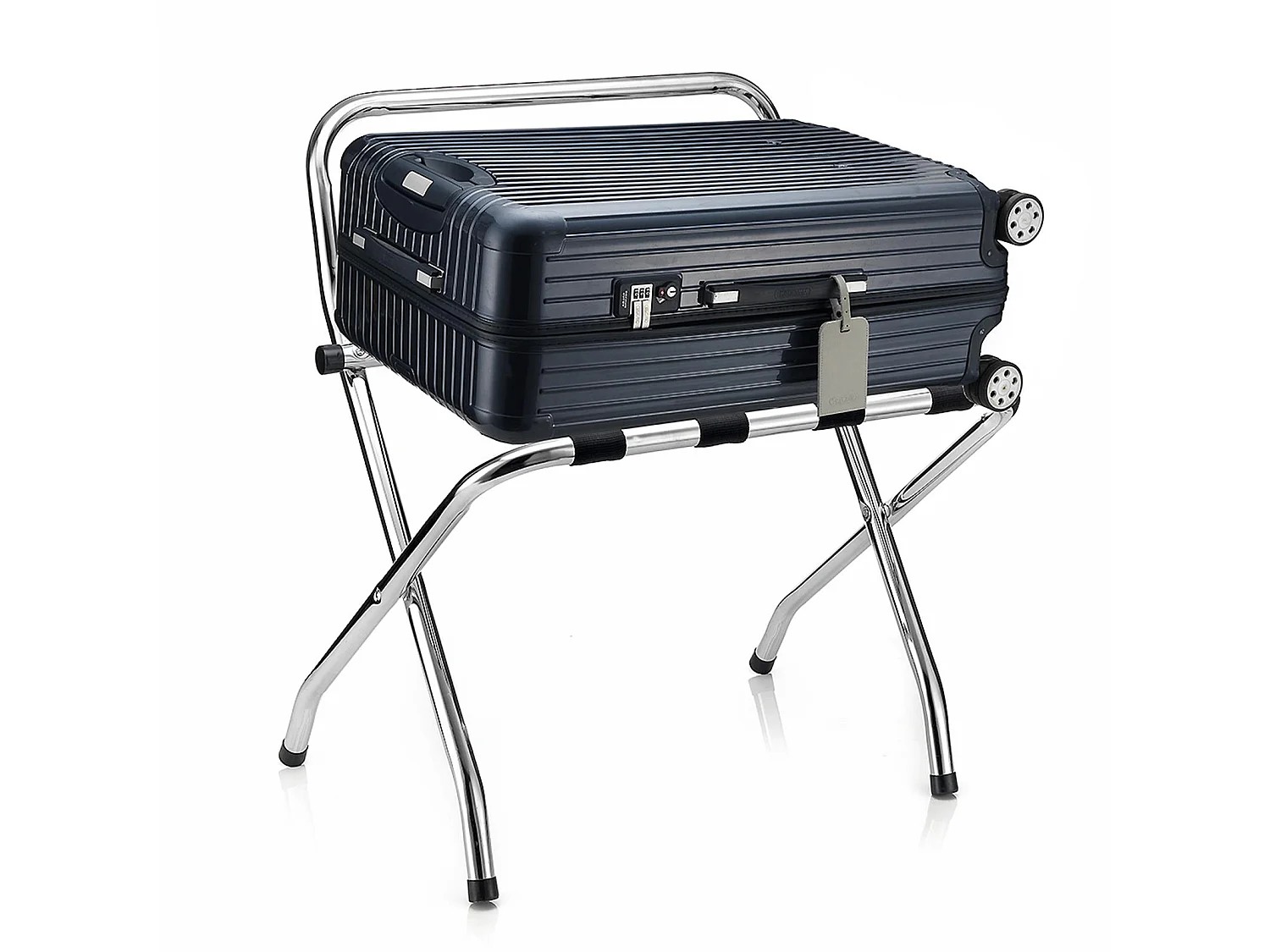 Porte-valise SUITE en métal chromé, accessoire de chambre hôtel pour sac et valise, support valise, support bagages pliable