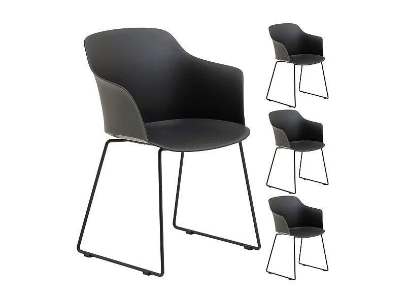 Lot de 4 chaises de jardin FORO fauteuil d'extérieur en plastique blanc résistant aux UV et pieds en métal noir