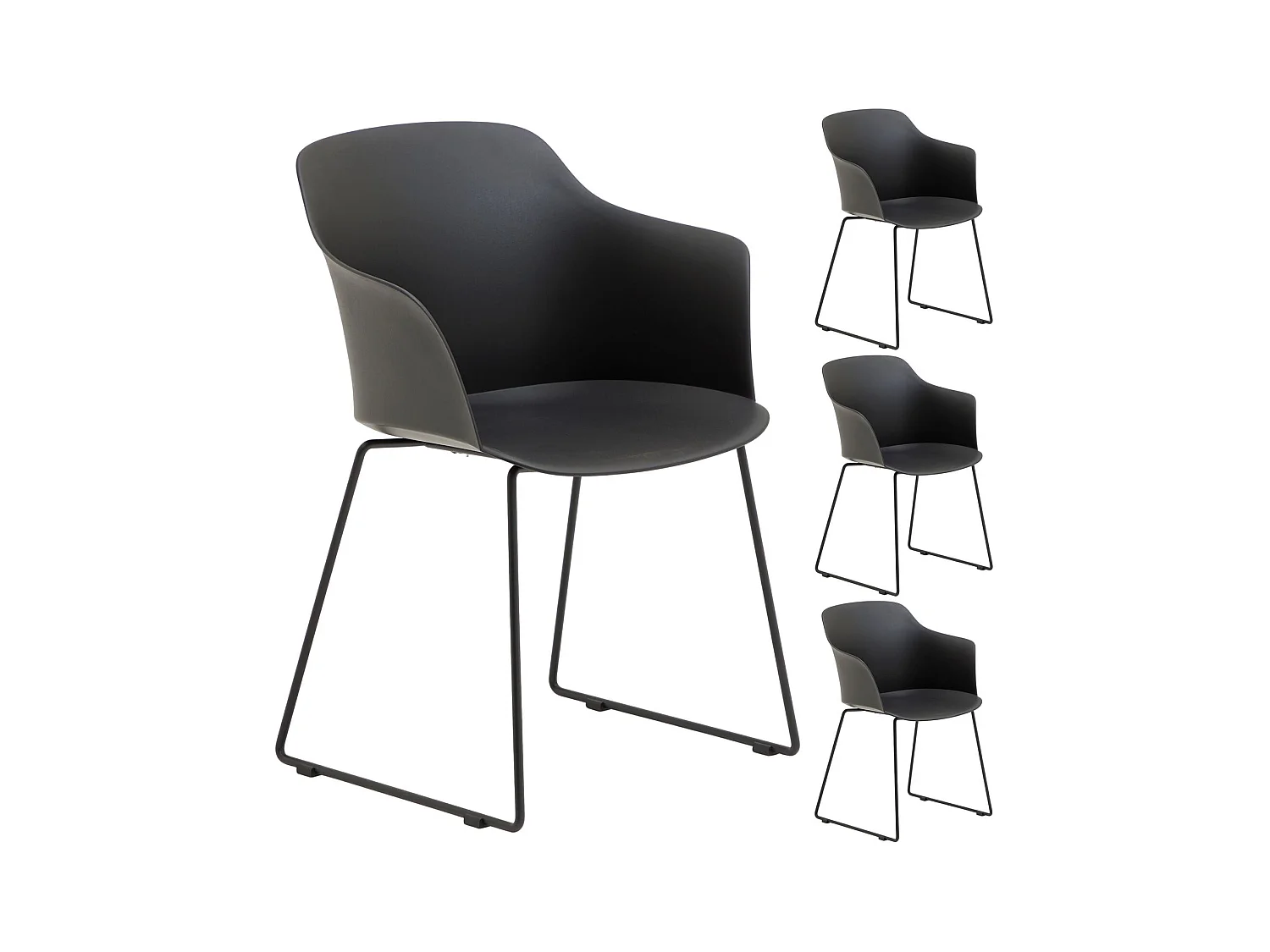 Lot de 4 chaises de jardin FORO fauteuil d'extérieur en plastique blanc résistant aux UV et pieds en métal noir