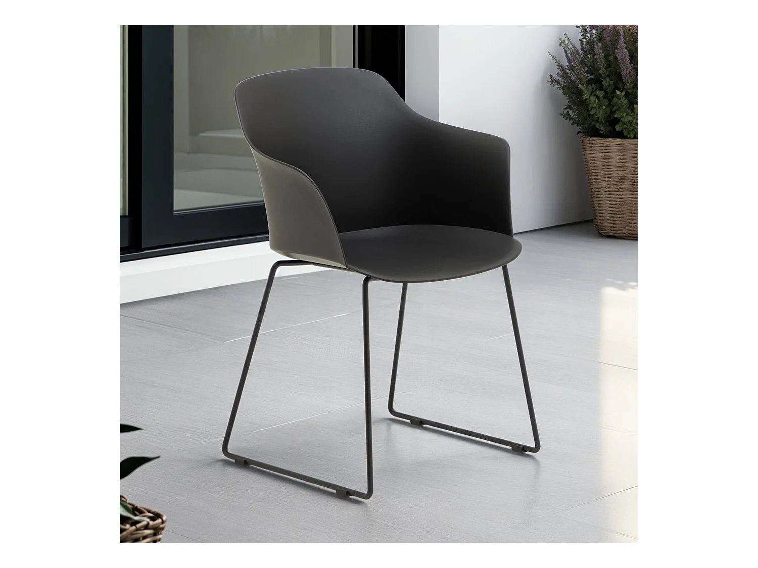 Lot de 4 chaises de jardin FORO fauteuil d'extérieur en plastique blanc résistant aux UV et pieds en métal noir