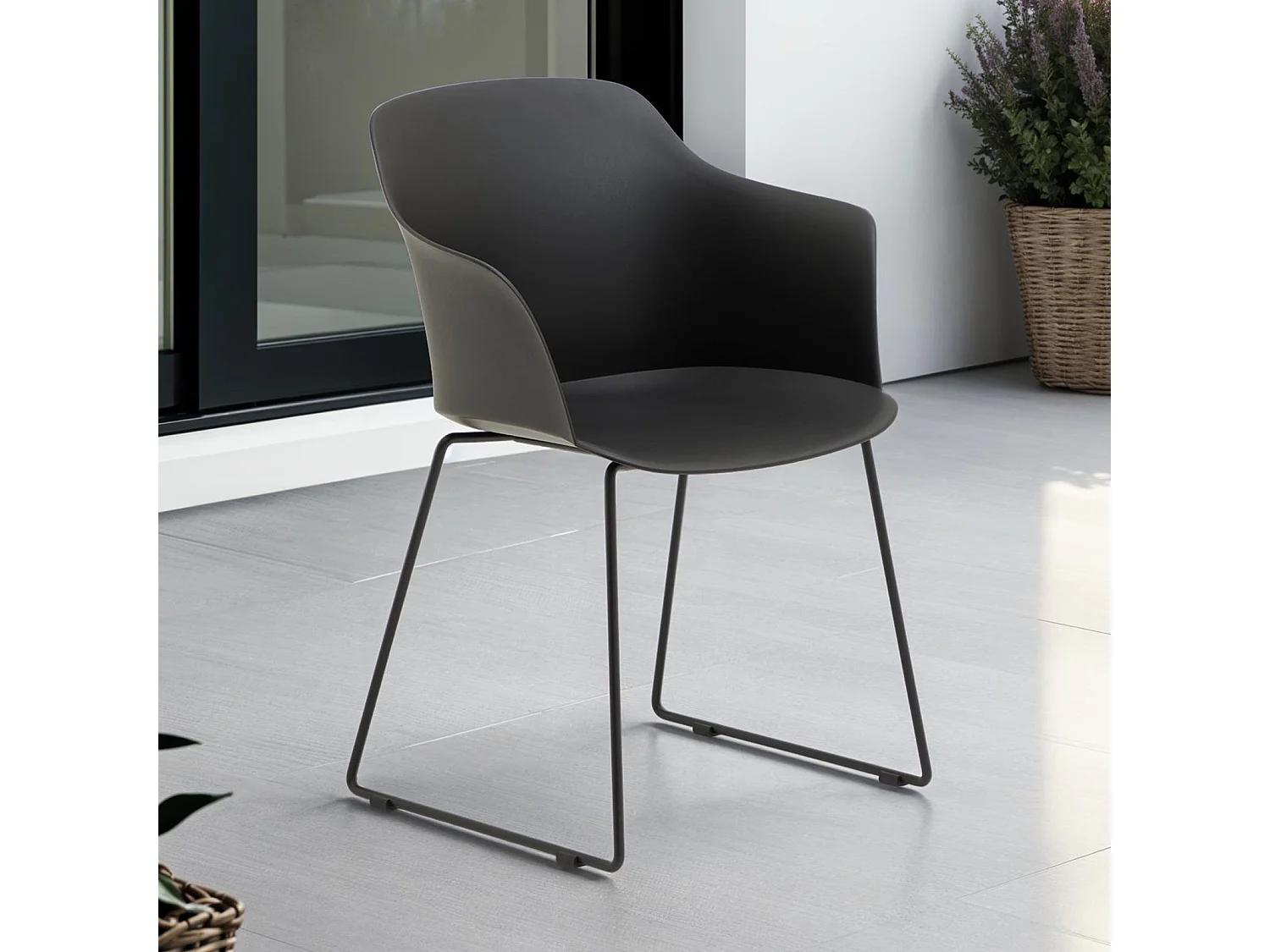 Lot de 4 chaises de jardin FORO fauteuil d'extérieur en plastique blanc résistant aux UV et pieds en métal noir