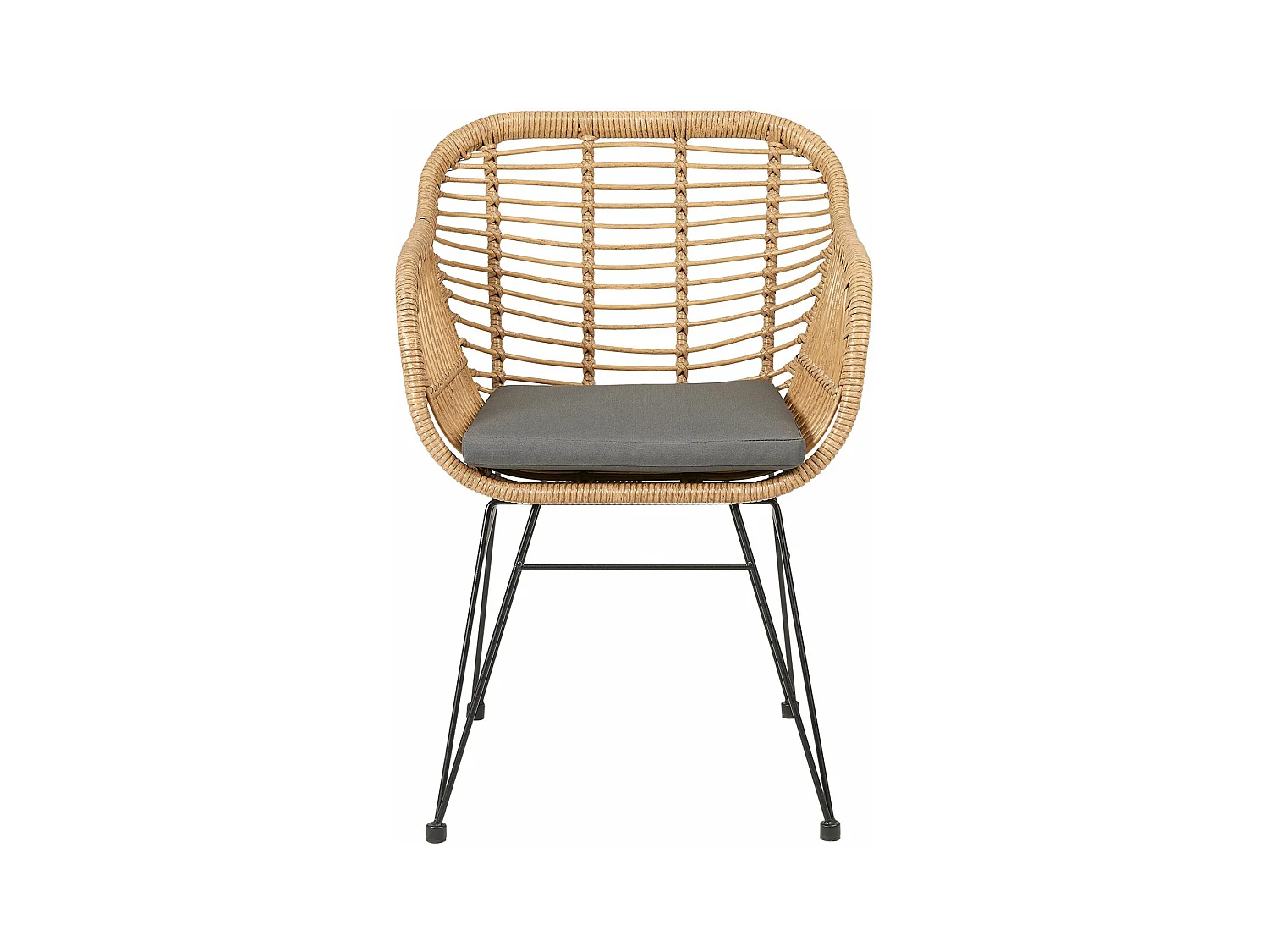 Lot de 2 chaises de jardin PARAMO imitation rotin, fauteuil pour terrasse ou balcon en polyrattan résistant aux UV et métal noir