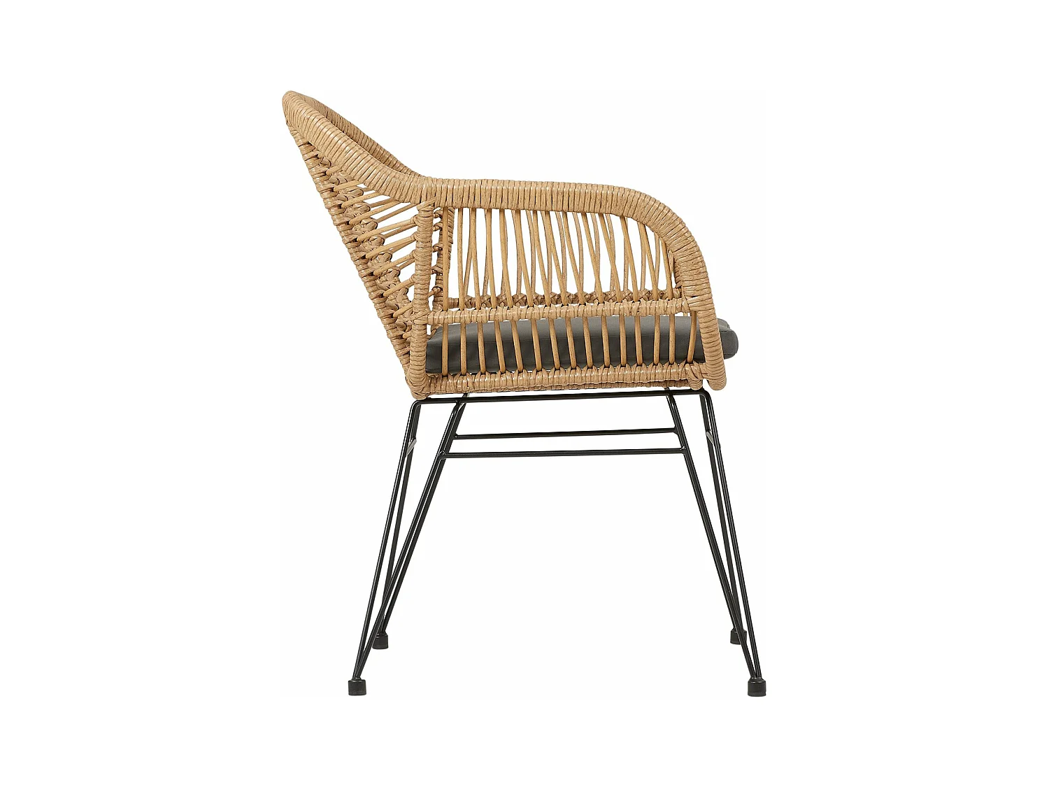 Lot de 2 chaises de jardin PARAMO imitation rotin, fauteuil pour terrasse ou balcon en polyrattan résistant aux UV et métal noir