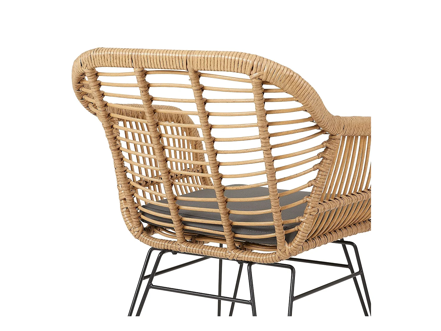 Lot de 2 chaises de jardin PARAMO imitation rotin, fauteuil pour terrasse ou balcon en polyrattan résistant aux UV et métal noir