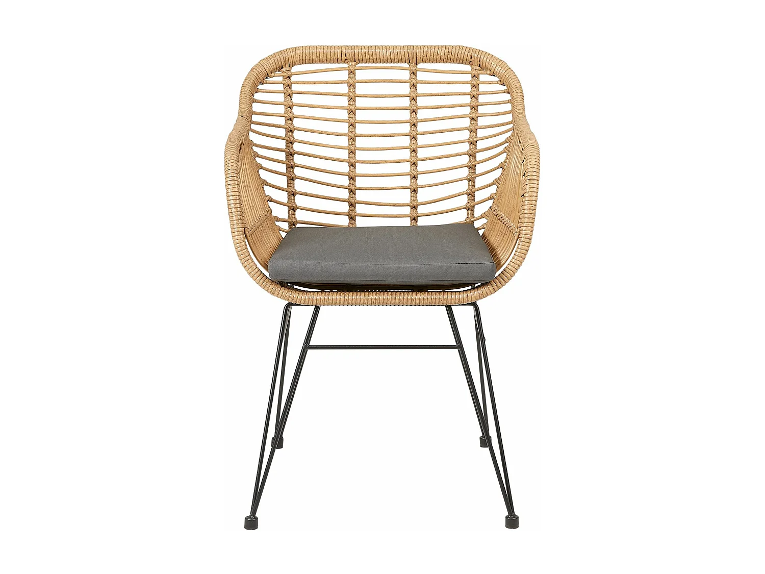 Lot de 2 chaises de jardin PARAMO imitation rotin, fauteuil pour terrasse ou balcon en polyrattan résistant aux UV et métal noir