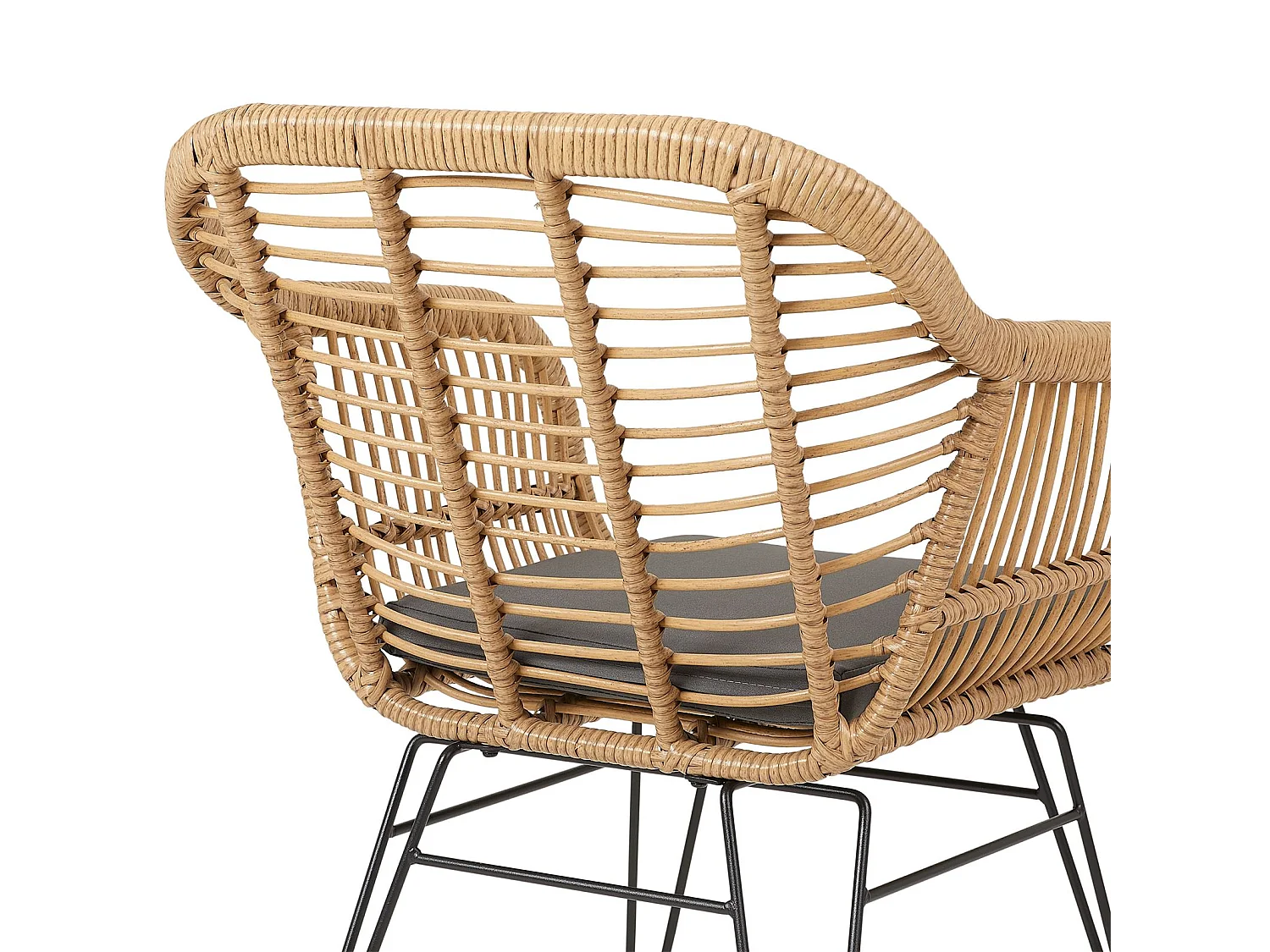 Lot de 2 chaises de jardin PARAMO imitation rotin, fauteuil pour terrasse ou balcon en polyrattan résistant aux UV et métal noir