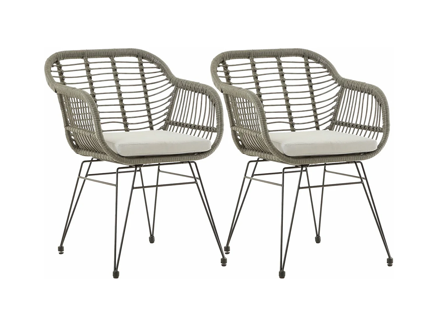Lot de 2 chaises de jardin PARAMO, imitation rotin gris fauteuil d'extérieur pour terrasse ou balcon résistant aux UV