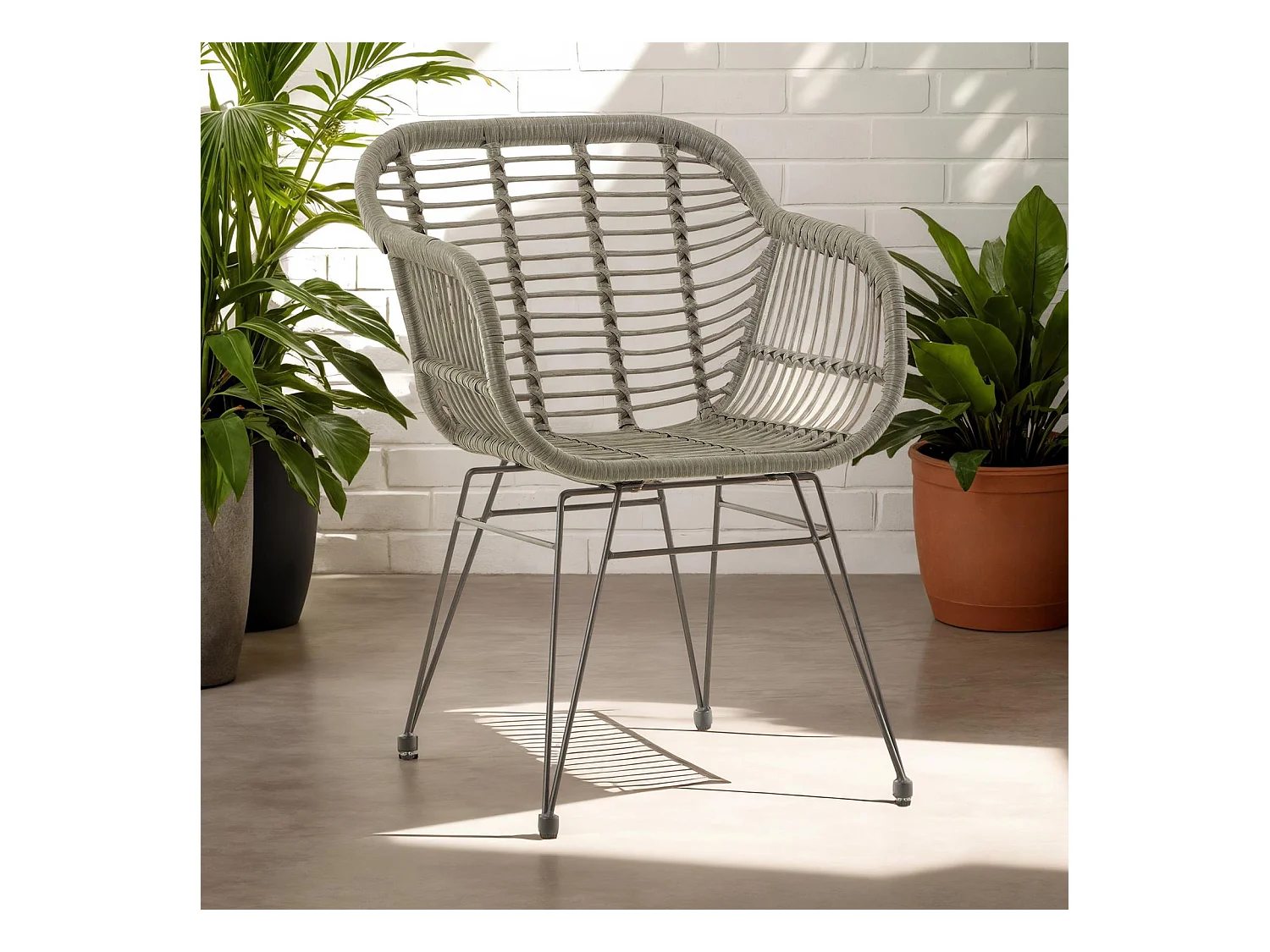 Lot de 2 chaises de jardin PARAMO, imitation rotin gris fauteuil d'extérieur pour terrasse ou balcon résistant aux UV