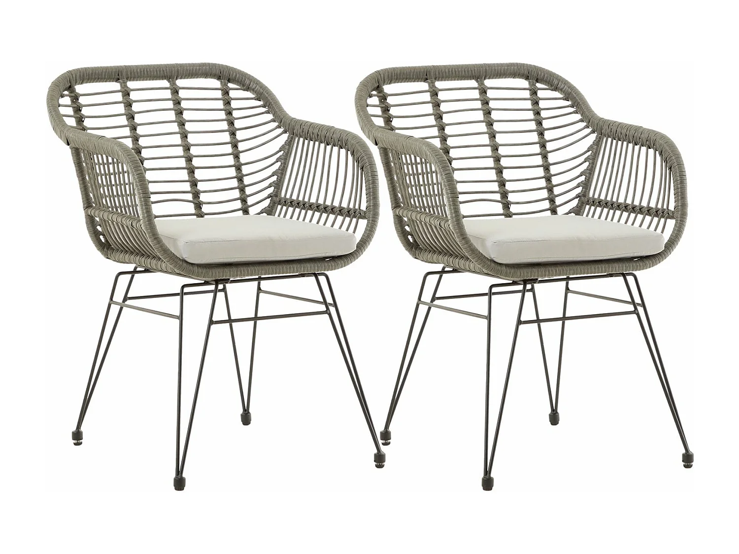 Lot de 2 chaises de jardin PARAMO, imitation rotin gris fauteuil d'extérieur pour terrasse ou balcon résistant aux UV