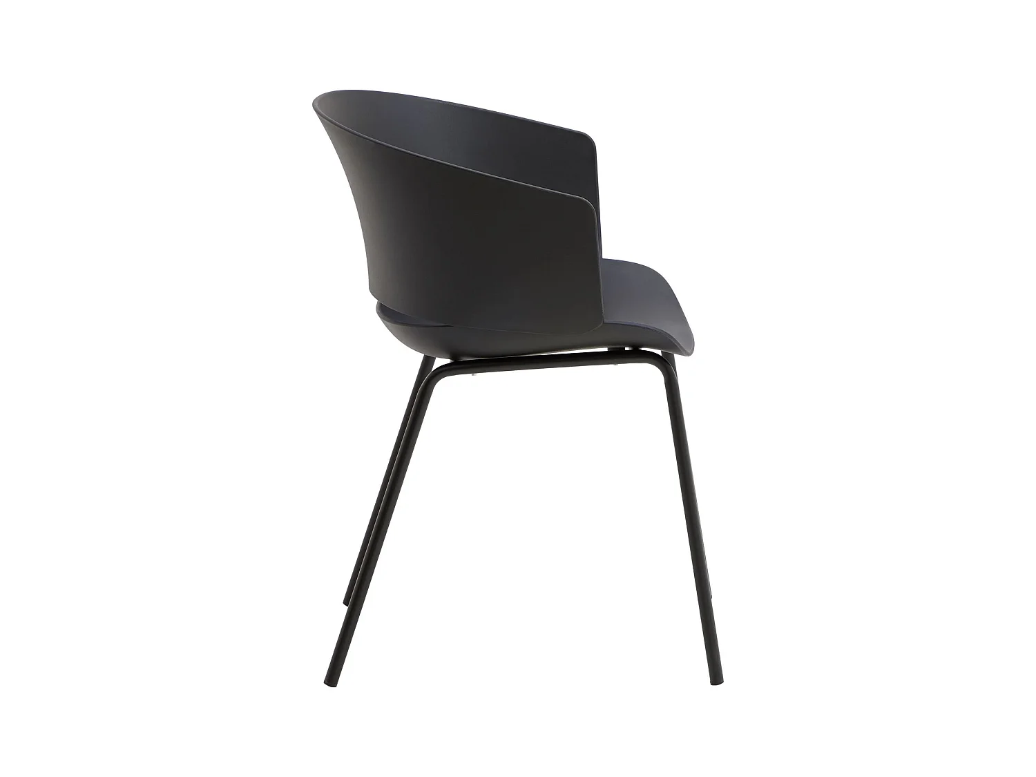 Lot de 4 chaises de jardin NIVEL fauteuil d'extérieur en plastique noir résistant aux UV et pieds en métal noir