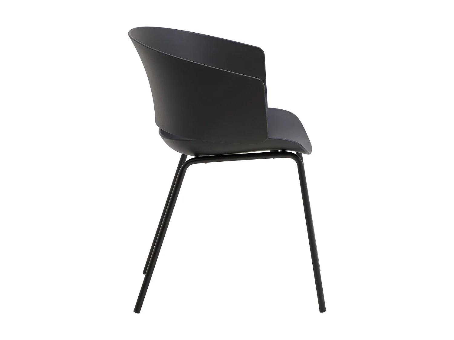 Lot de 4 chaises de jardin NIVEL fauteuil d'extérieur en plastique noir résistant aux UV et pieds en métal noir
