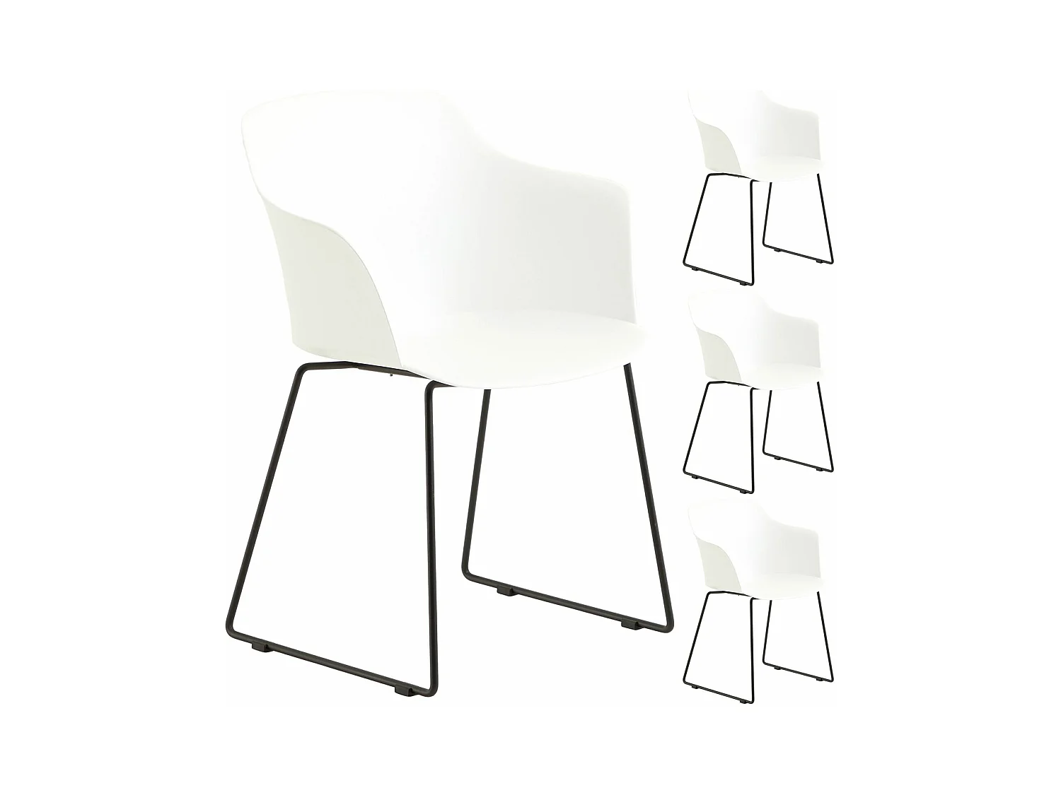 Lot de 4 chaises de jardin FORO fauteuil d'extérieur en plastique blanc résistant aux UV et pieds en métal noir