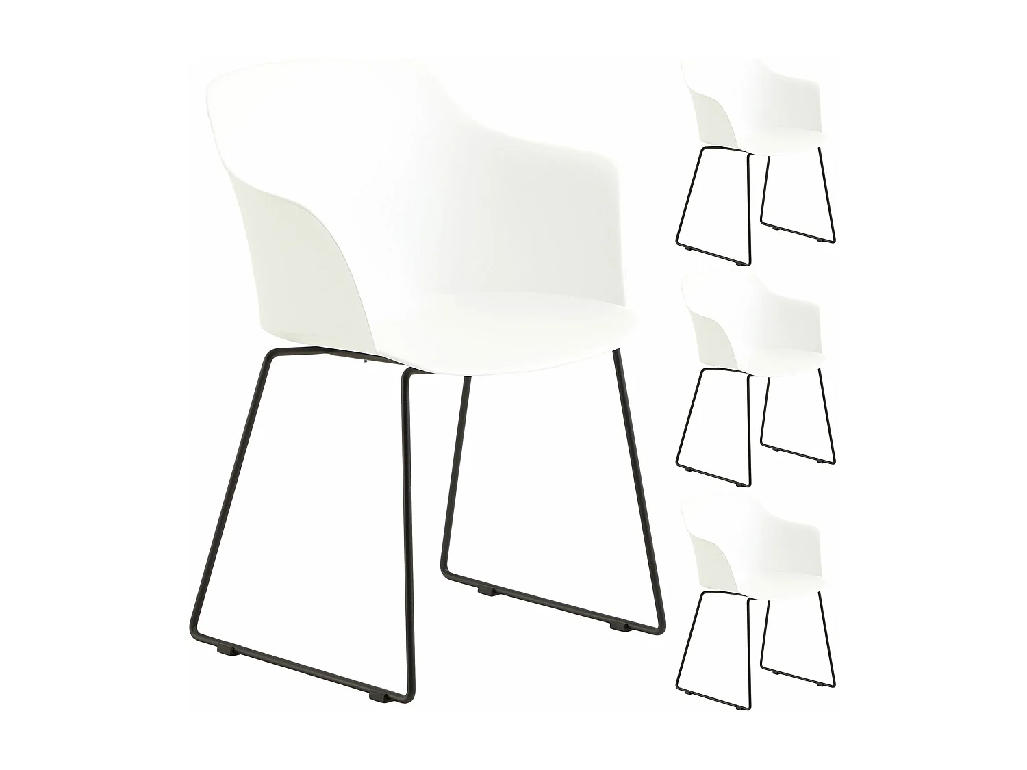 Lot de 4 chaises de jardin FORO fauteuil d'extérieur en plastique blanc résistant aux UV et pieds en métal noir