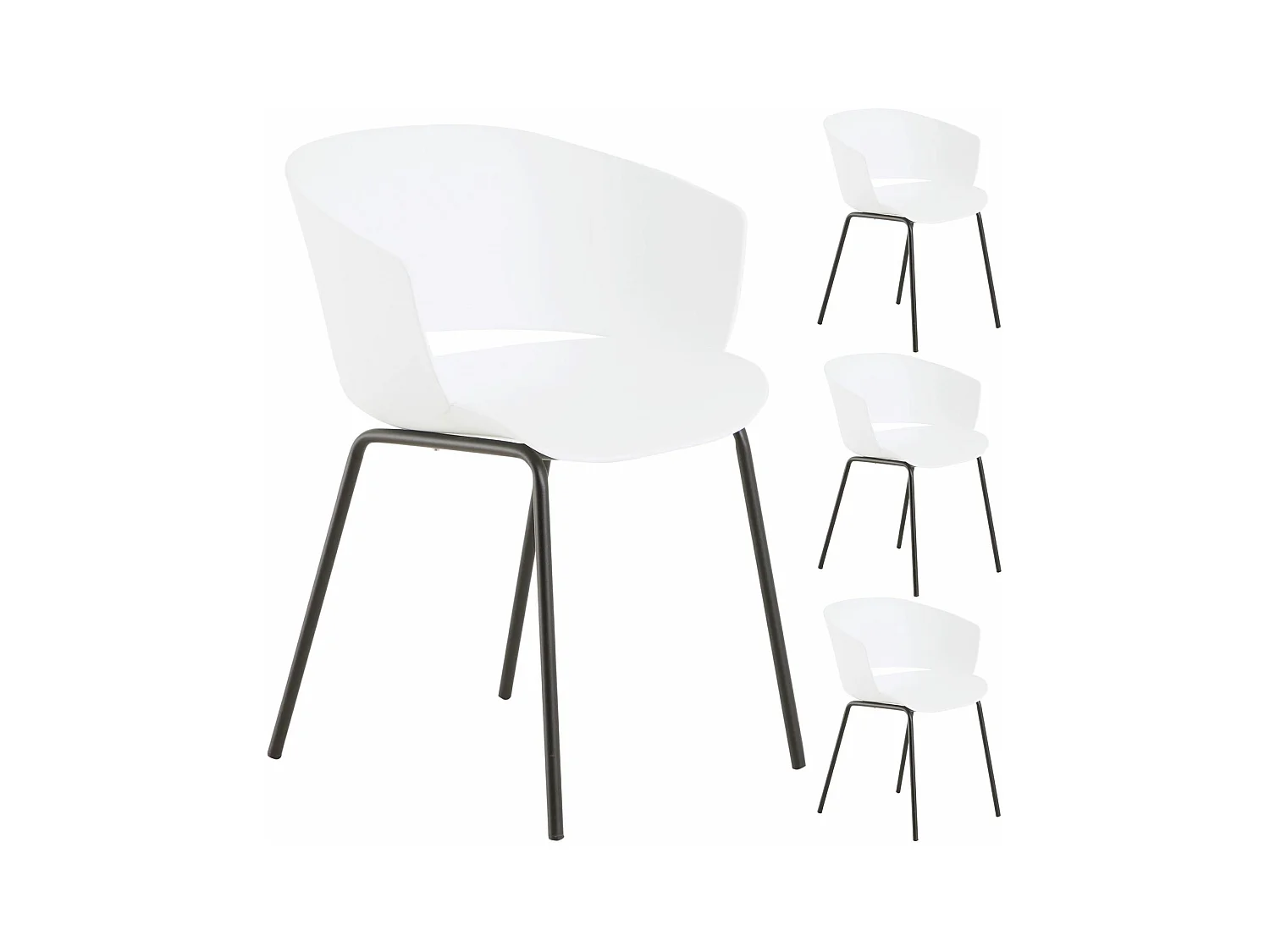 Lot de 4 chaises de jardin NIVEL fauteuil d'extérieur en plastique blanc résistant aux UV et pieds en métal noir