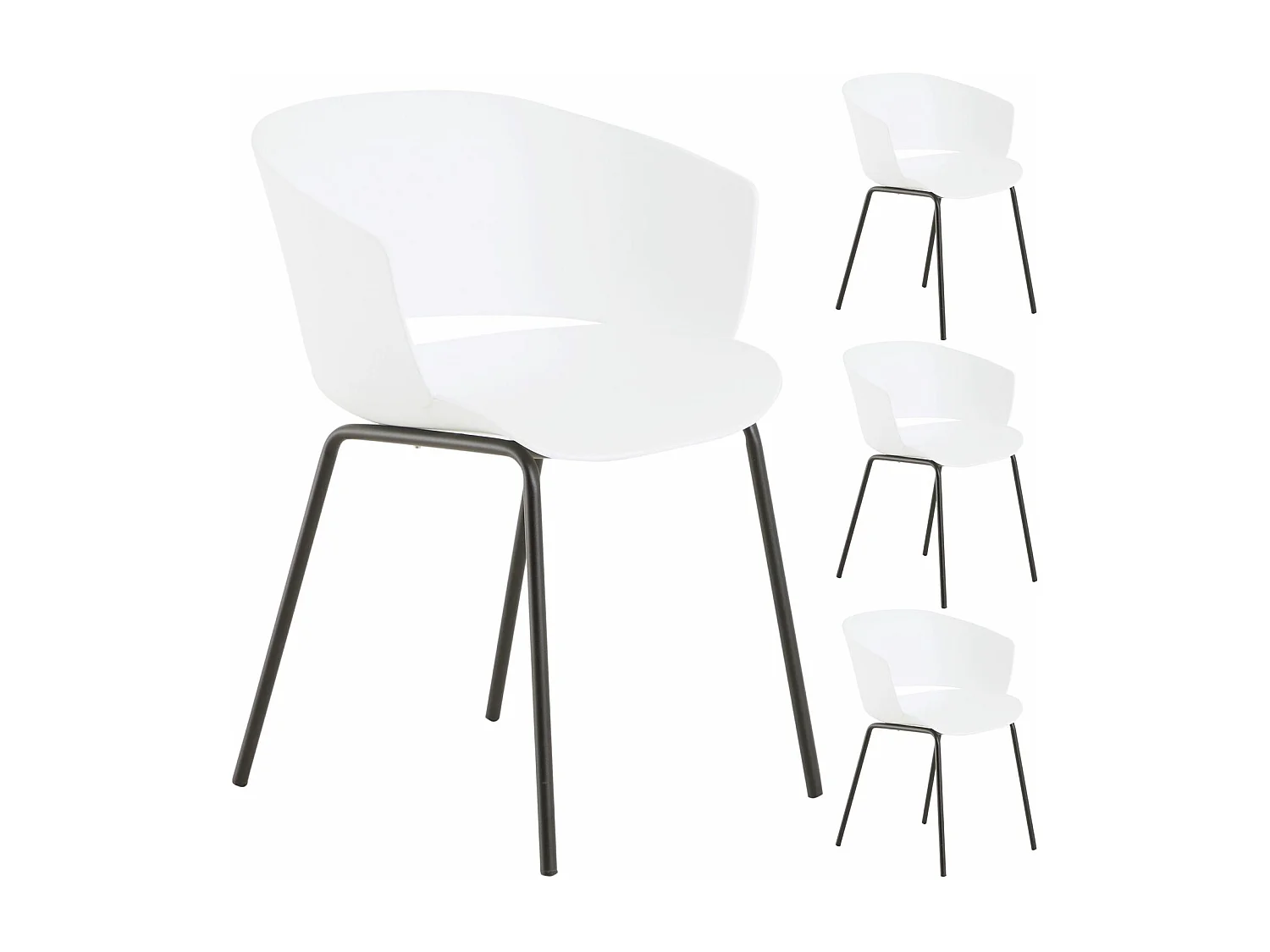 Lot de 4 chaises de jardin NIVEL fauteuil d'extérieur en plastique blanc résistant aux UV et pieds en métal noir