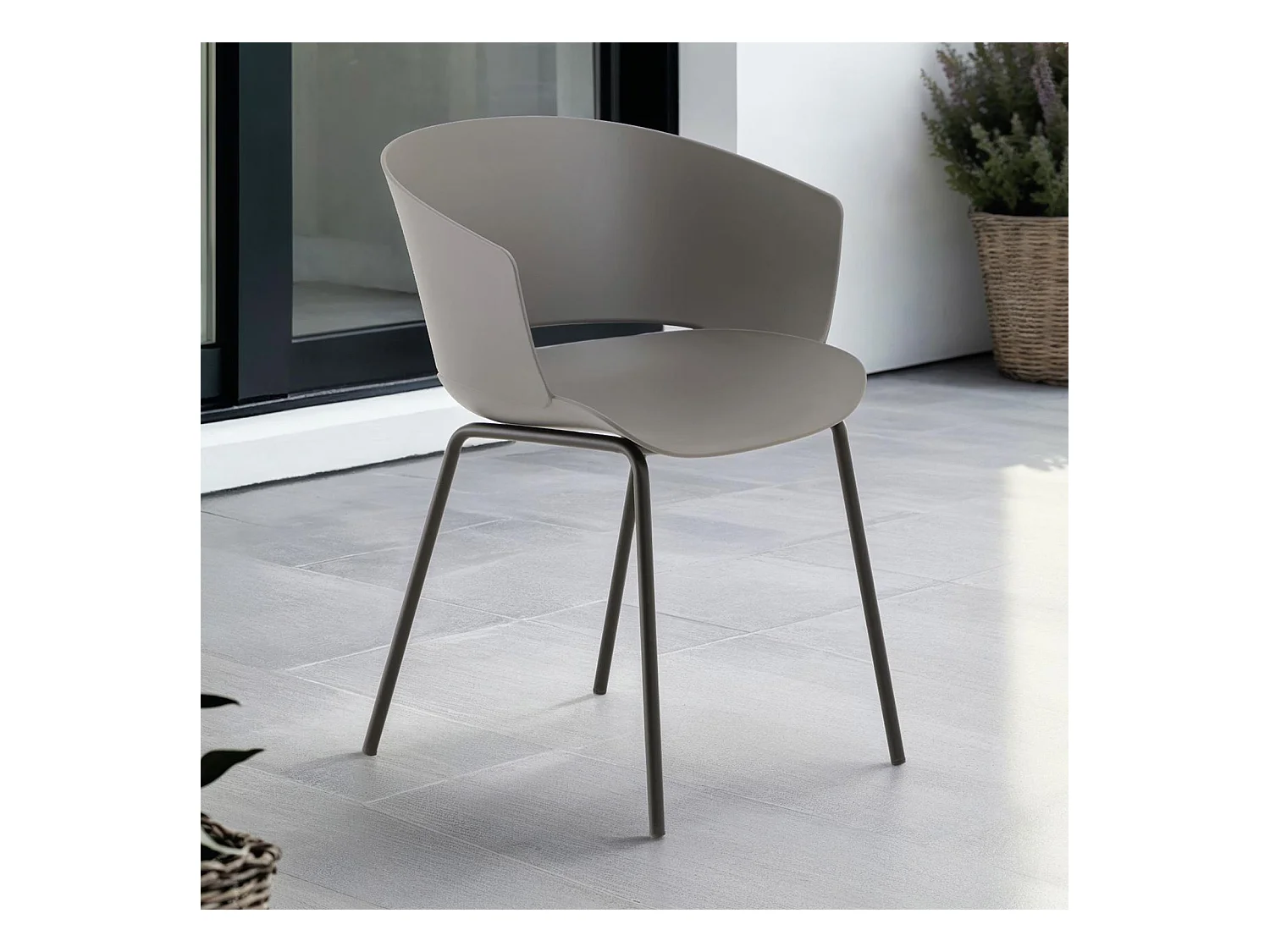 Lot de 4 chaises de jardin NIVEL fauteuil d'extérieur en plastique gris résistant aux UV et pieds en métal noir