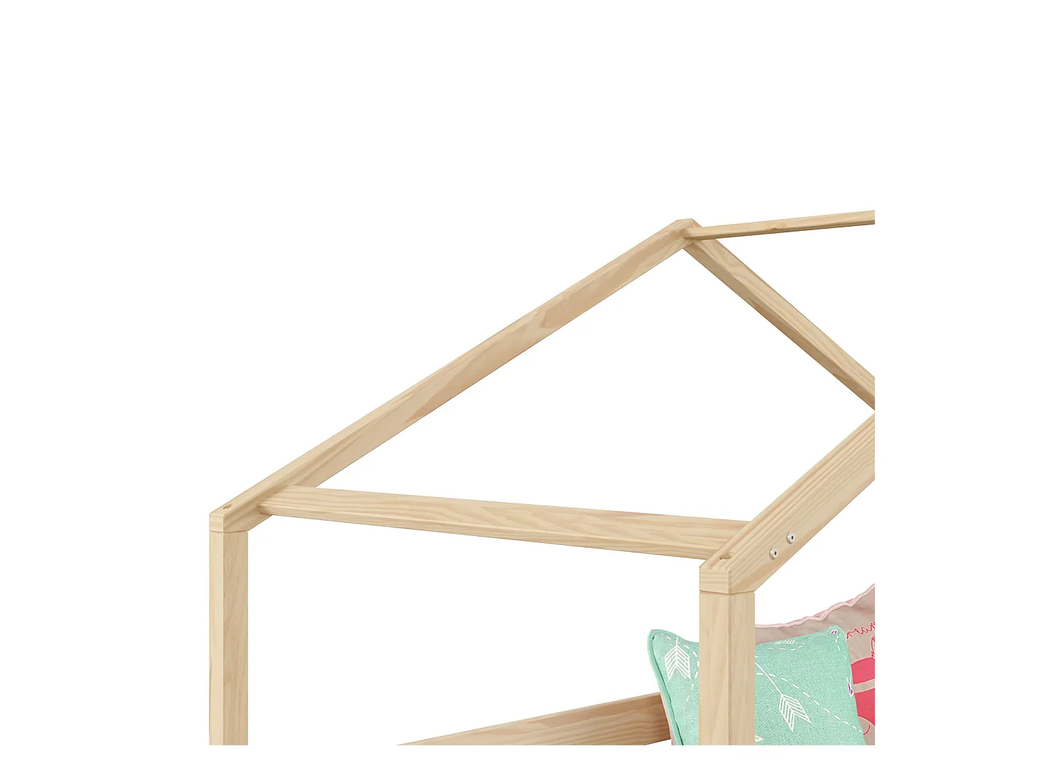 Lit cabane RENA lit simple montessori pour enfant 90 x 190 cm, avec barrières de protection, en pin massif à la finition naturelle