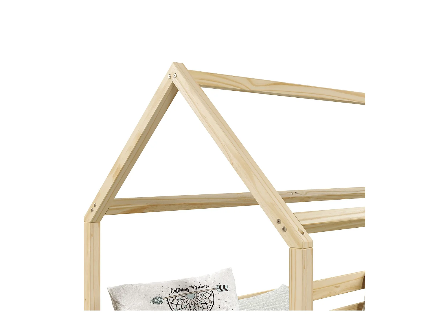 Lit cabane FINA lit simple pour enfant montessori 90 x 190 cm, avec barrières de protection sur 3 côtés, en pin massif à la finition