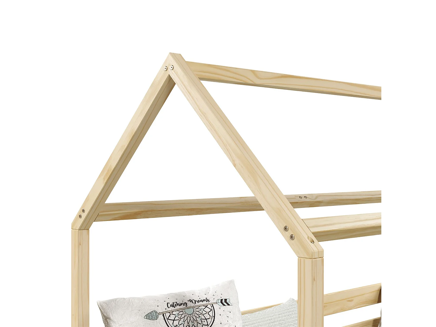 Lit cabane FINA lit simple pour enfant montessori 90 x 190 cm, avec barrières de protection sur 3 côtés, en pin massif à la finition
