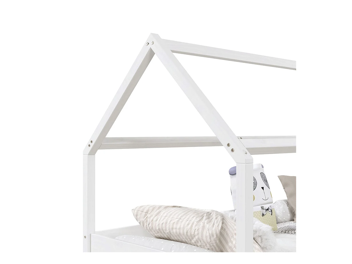 Lit cabane CLIA lit simple pour enfant montessori 90 x 190 cm avec rangement 2 tiroirs et barrières de protection, en massif blanc