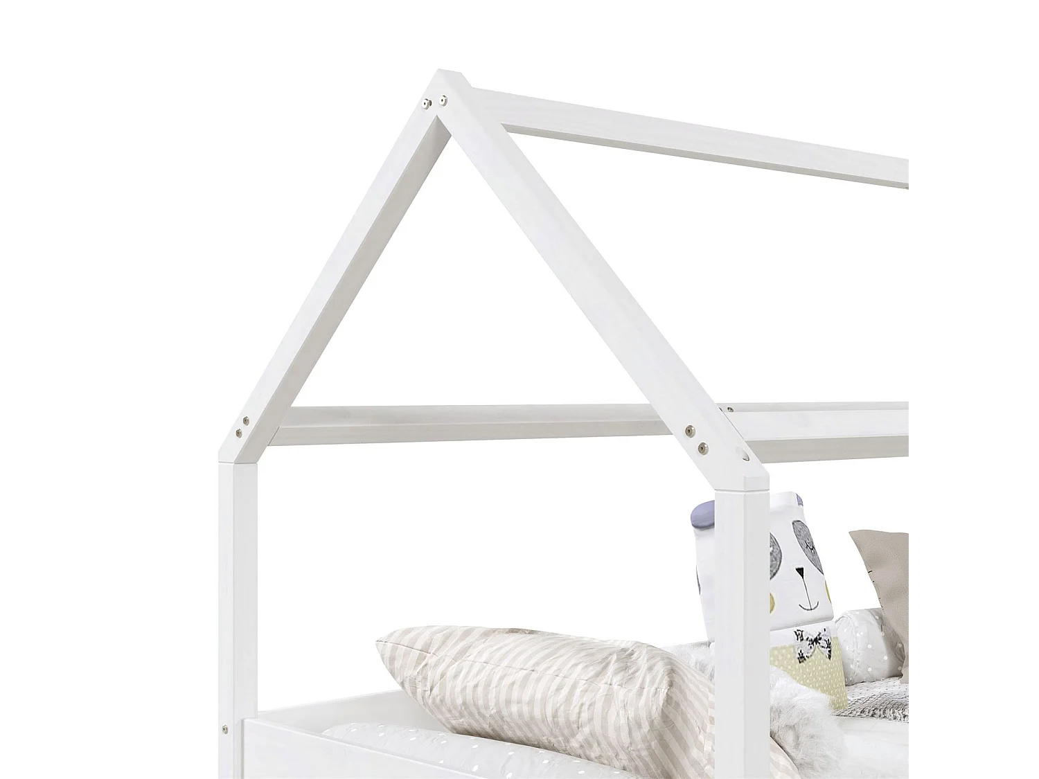 Lit cabane CLIA lit simple pour enfant montessori 90 x 190 cm avec rangement 2 tiroirs et barrières de protection, en massif blanc