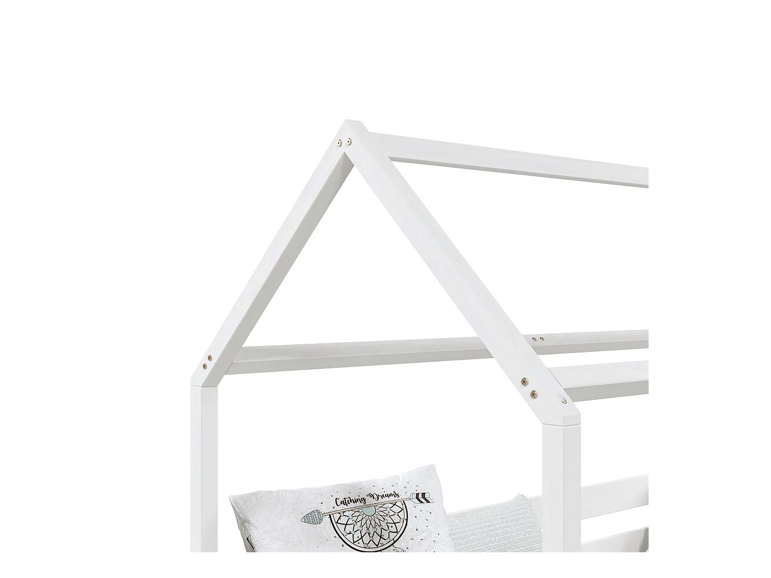 Lit cabane FINA lit simple pour enfant montessori 90 x 190 cm, avec barrières de protection sur 3 côtés, en pin massif lasuré blanc