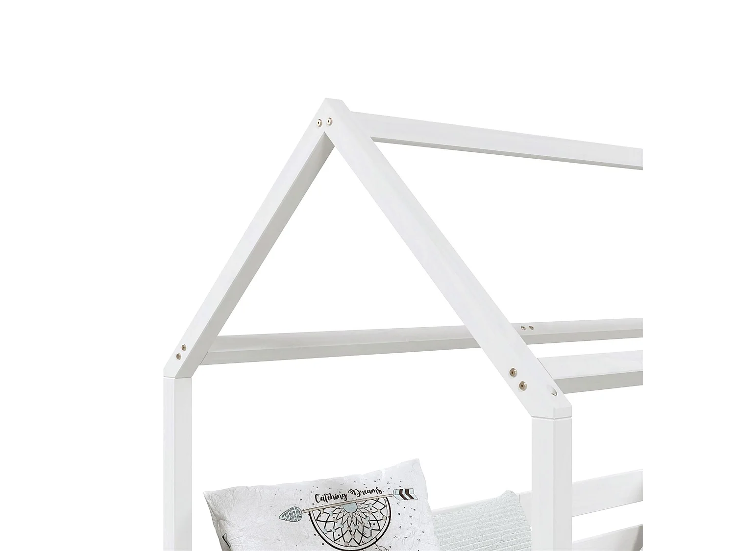 Lit cabane FINA lit simple pour enfant montessori 90 x 190 cm, avec barrières de protection sur 3 côtés, en pin massif lasuré blanc