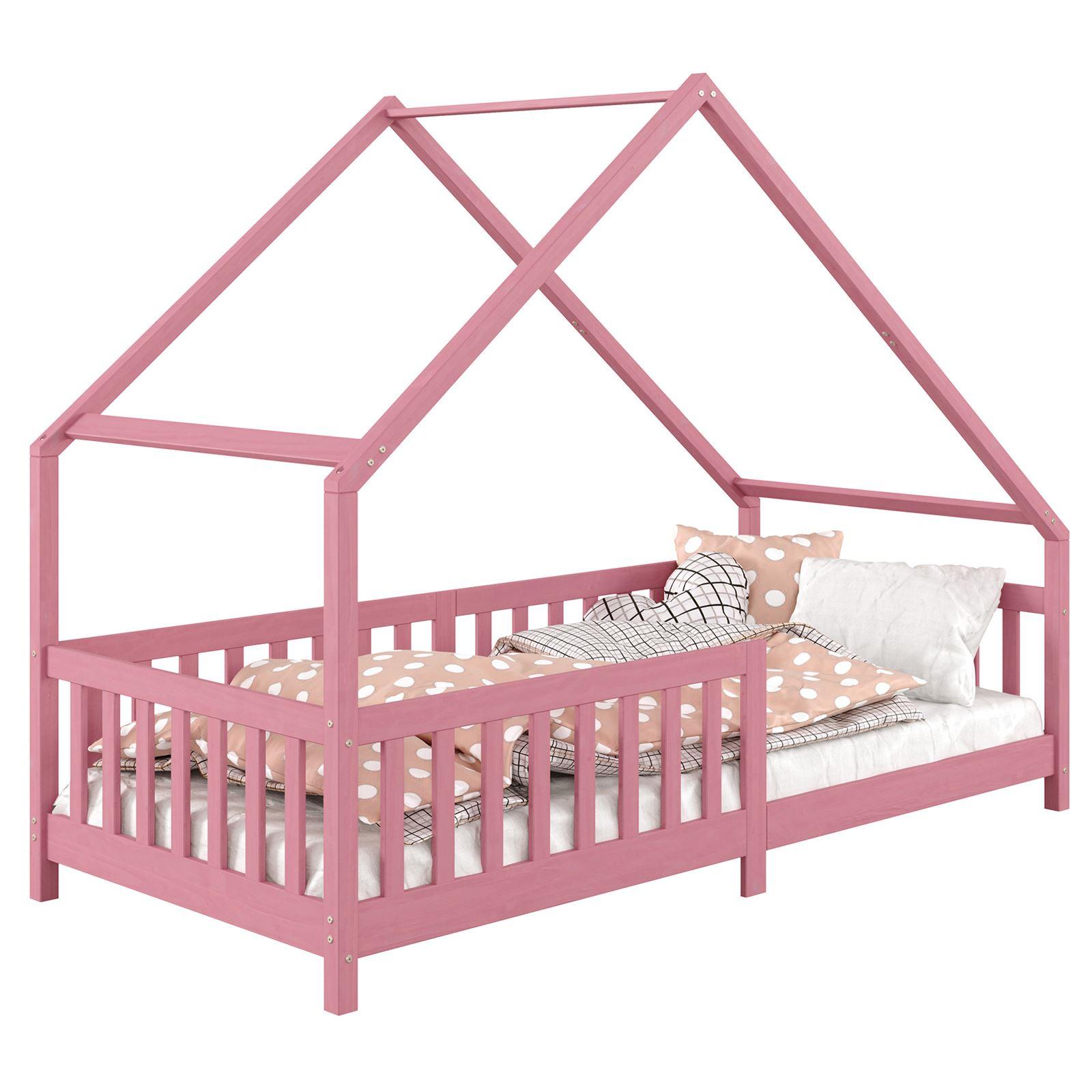 Lit Cabane Cora Lit Enfant Simple Asym Trique En Bois X Cm En Pin Massif Lasur Rose