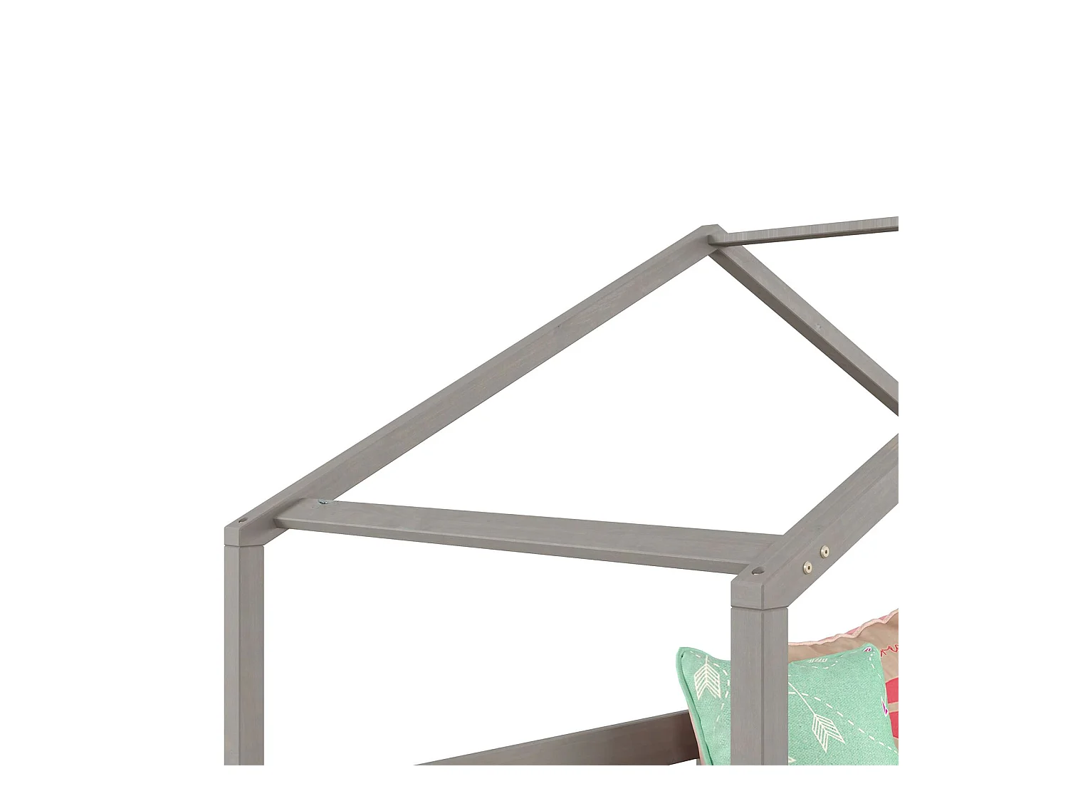 Lit cabane RENA lit simple montessori pour enfant 90 x 190 cm, avec barrières de protection, en pin massif lasuré gris