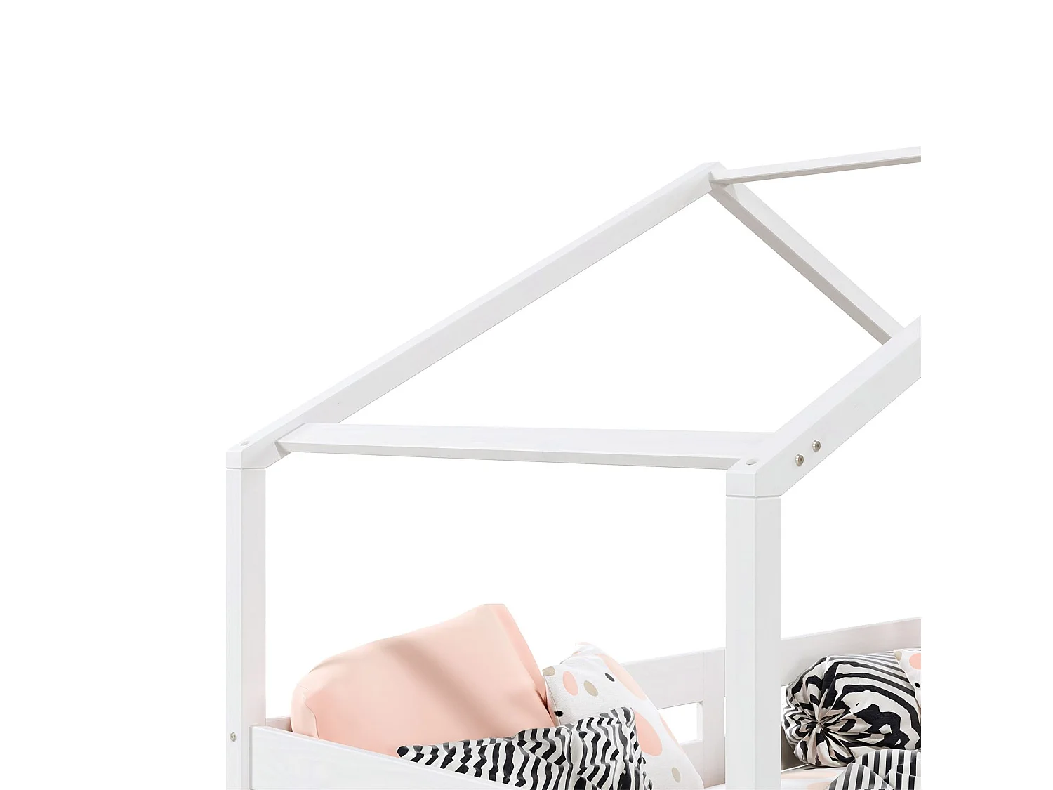 Lit cabane ENA lit enfant simple montessori 90 x 190 cm, avec 2 tiroirs de rangement, en pin massif lasuré blanc
