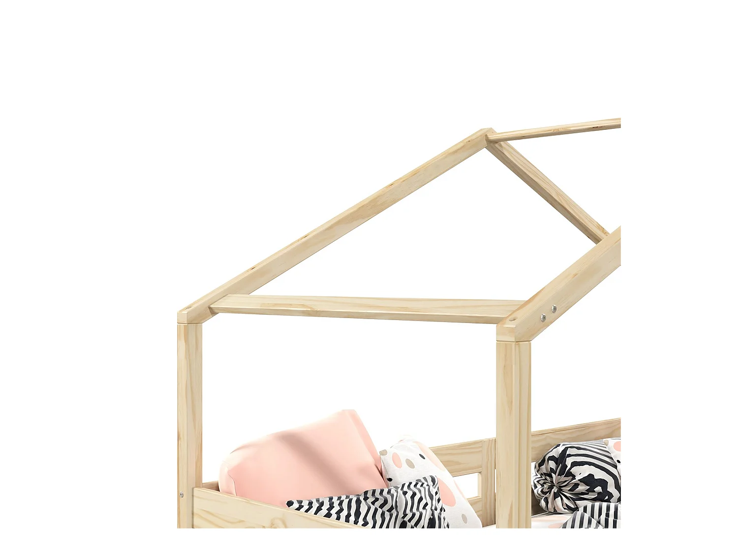 Lit cabane ENA lit enfant simple montessori 90 x 190 cm, avec 2 tiroirs de rangement, en pin massif à la finition naturelle