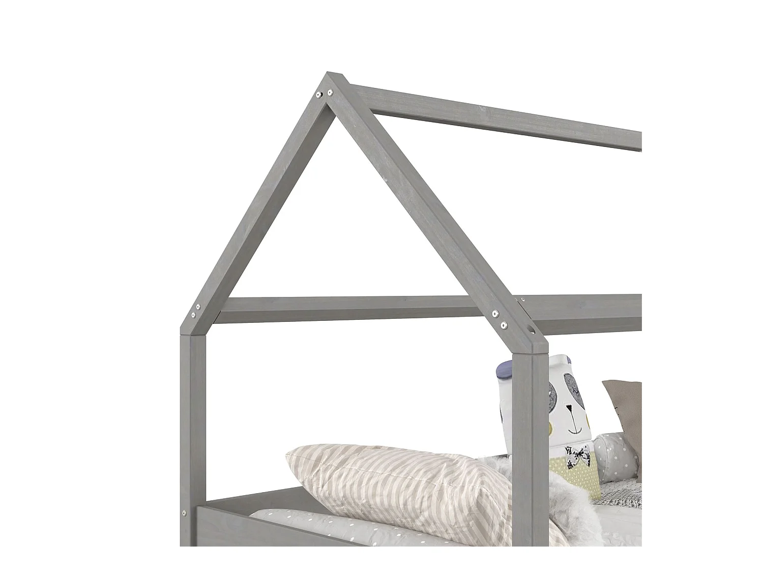 Lit cabane CLIA lit simple pour enfant montessori 90 x 190 cm avec rangement 2 tiroirs et barrières de protection, pin massif gris