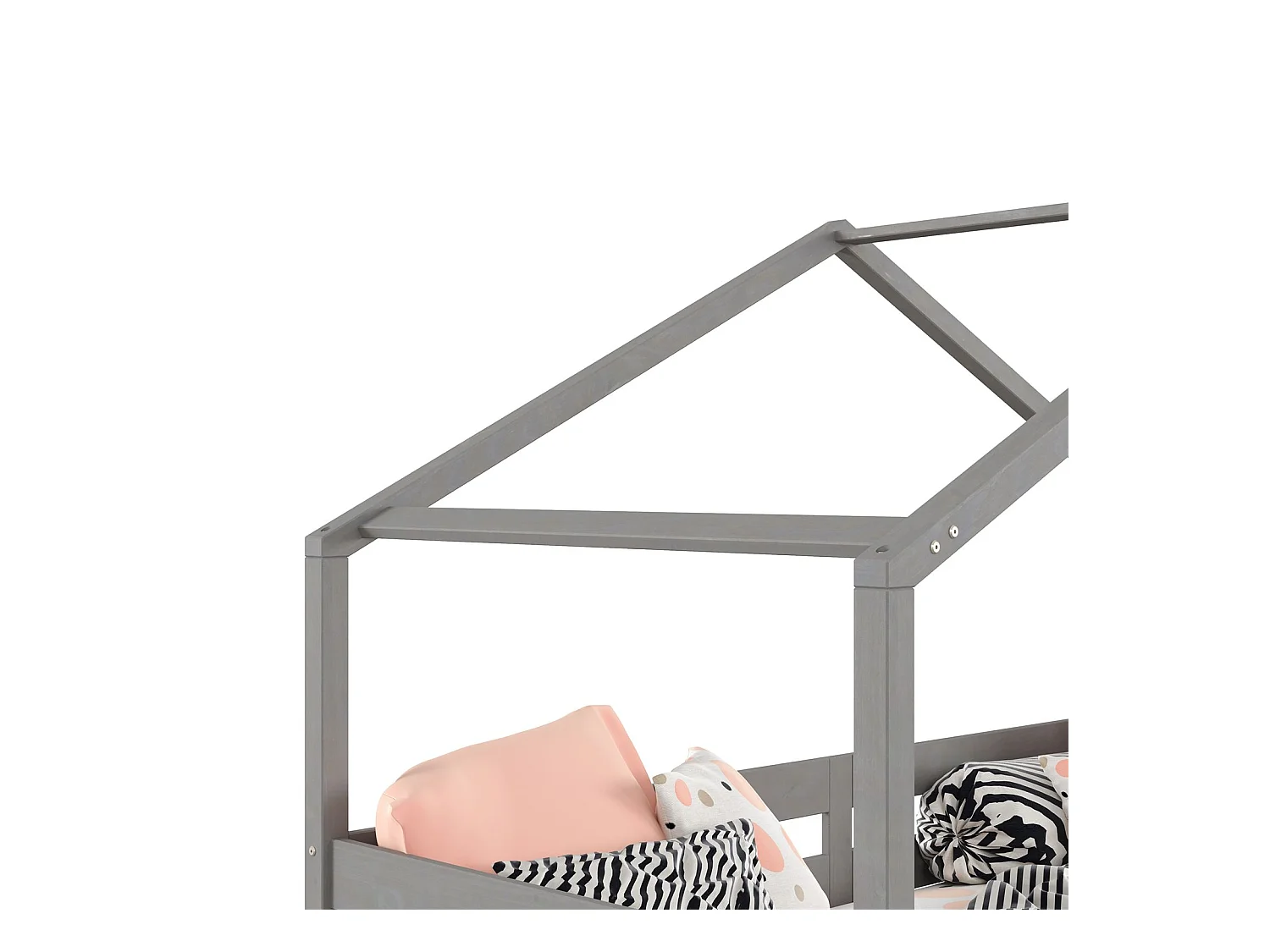 Lit cabane ENA lit enfant simple montessori 90 x 190 cm, avec 2 tiroirs de rangement, en pin massif lasuré gris